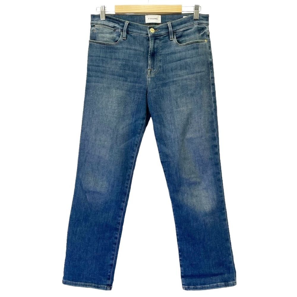 Frame Denim Le High Straight Cropped Jeans in Bestia Medium Wash Women’s Size 29 - Picture 2 of 12